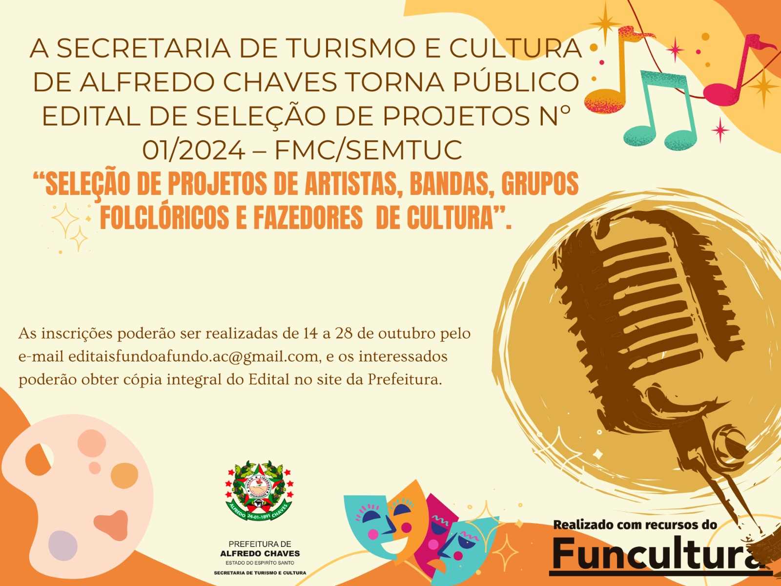 Leia mais sobre o artigo Alfredo Chaves: Cultura e Turismo abre mais um edital de incentivo às manifestações culturais